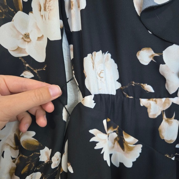 Alice + Olivia 6 Kye Floral Ruffle Midi Dress Black White Flowers Party Cocktail - Picture 3 of 11